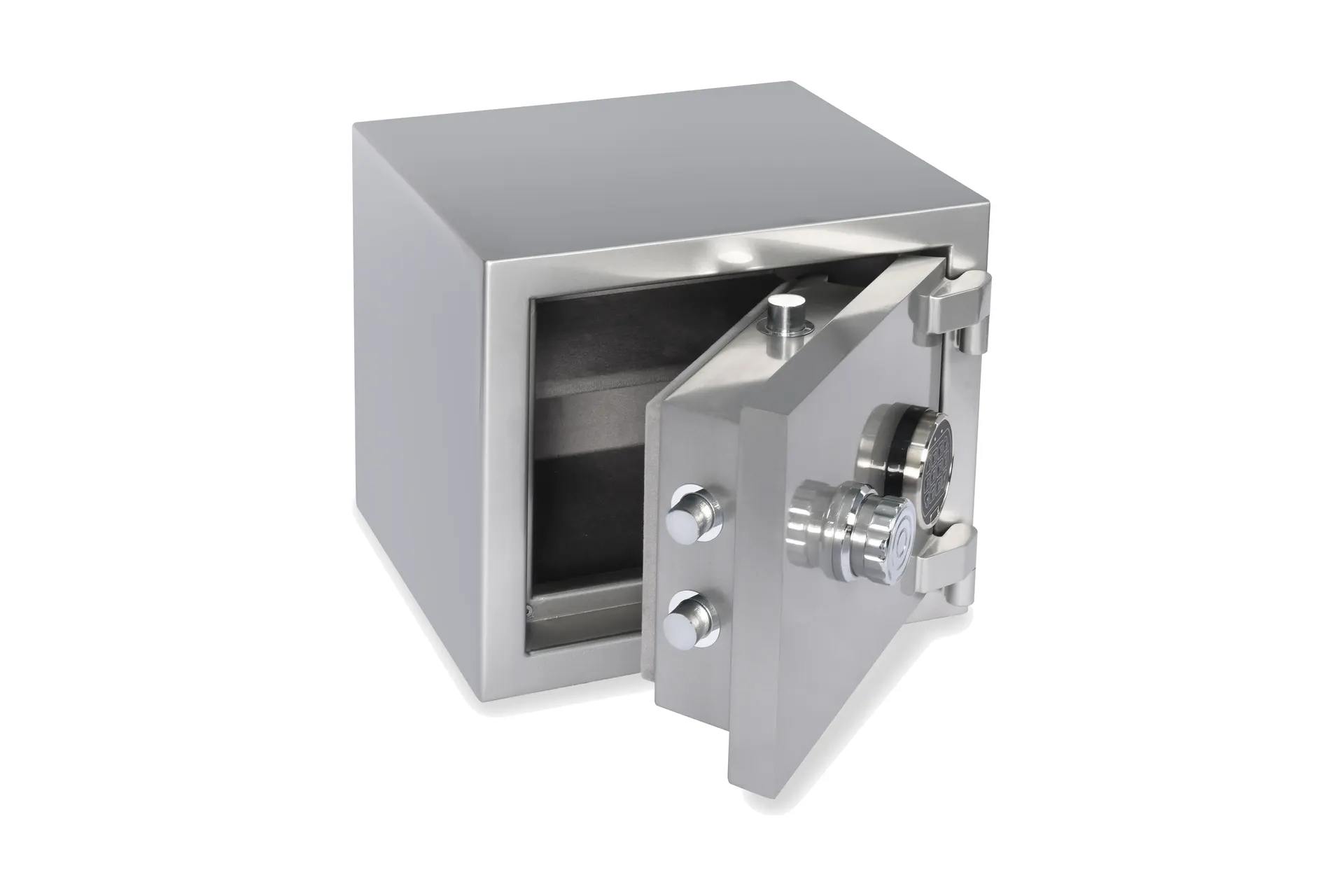 An open safe door and a technical service case