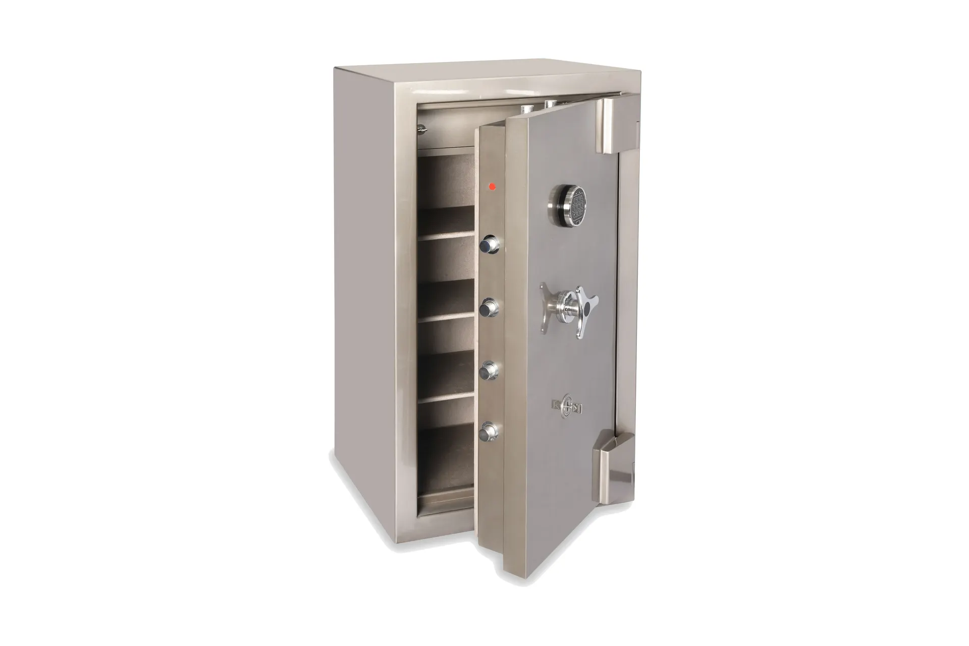 The bolt row and shelf layout of an EPK-120 with its door open