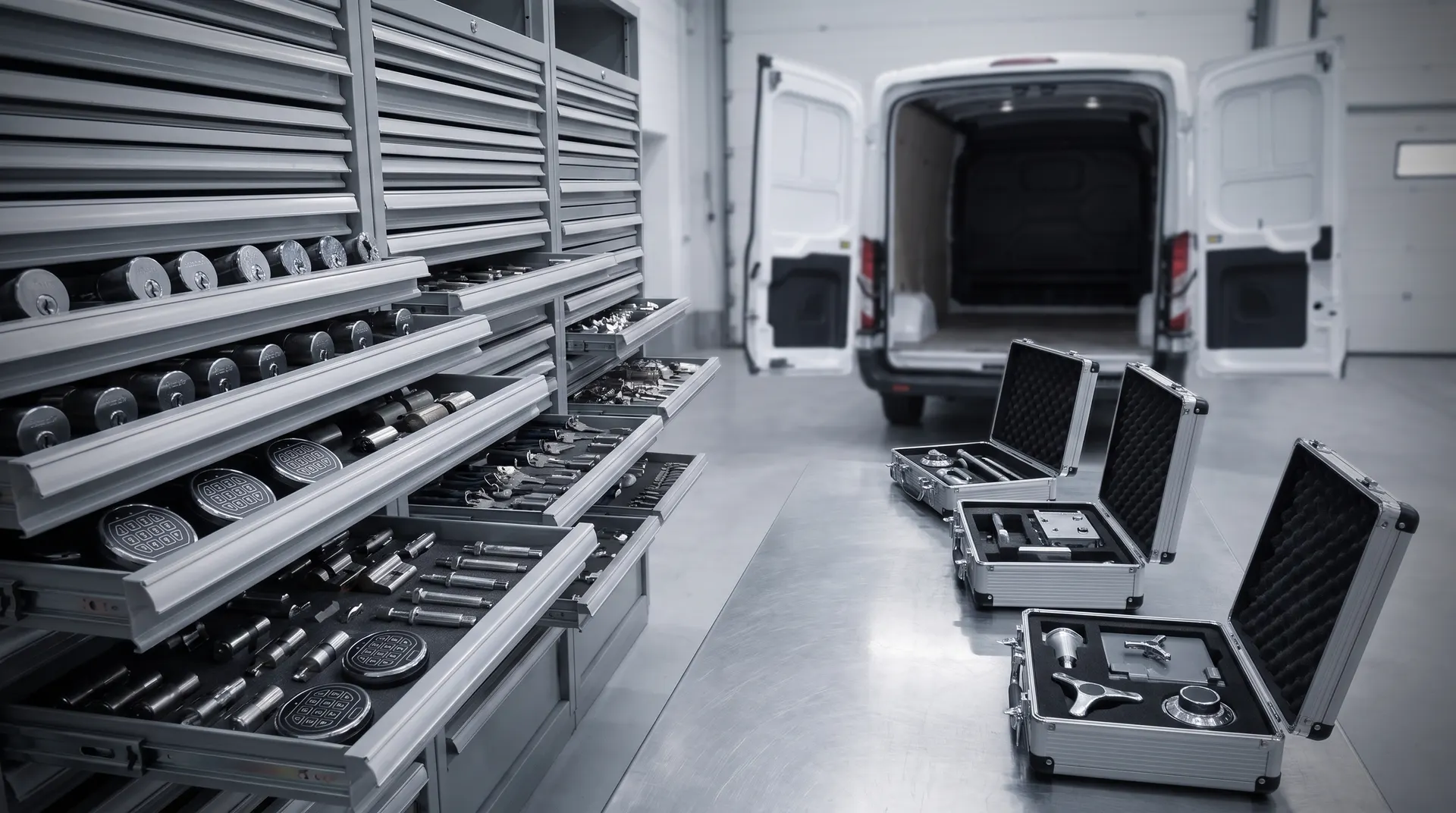 Spare-part drawers and service cases in the service store